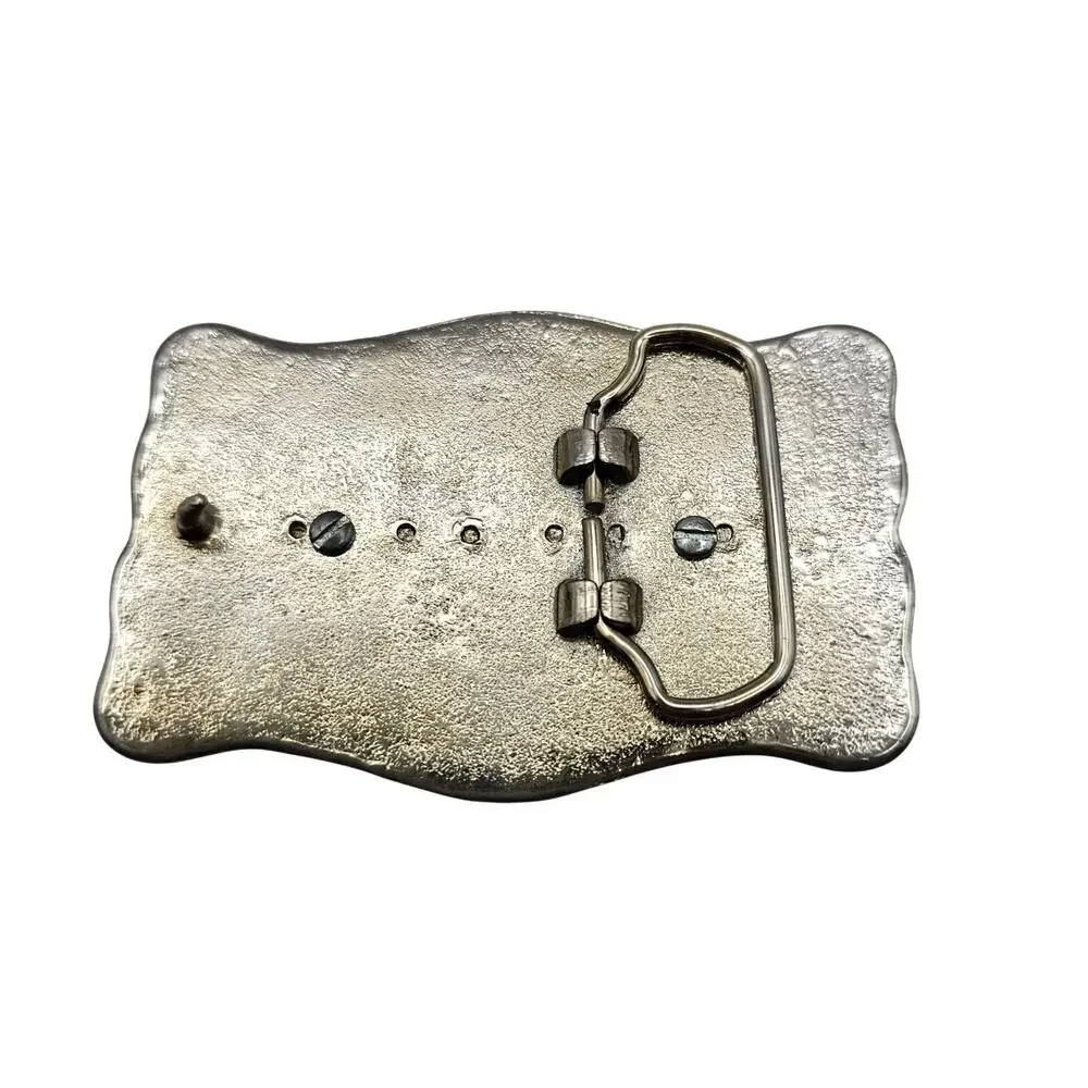 Western Belt Buckle Dendritic Agate Cabochon Silver Engraved Accents Side Pieces